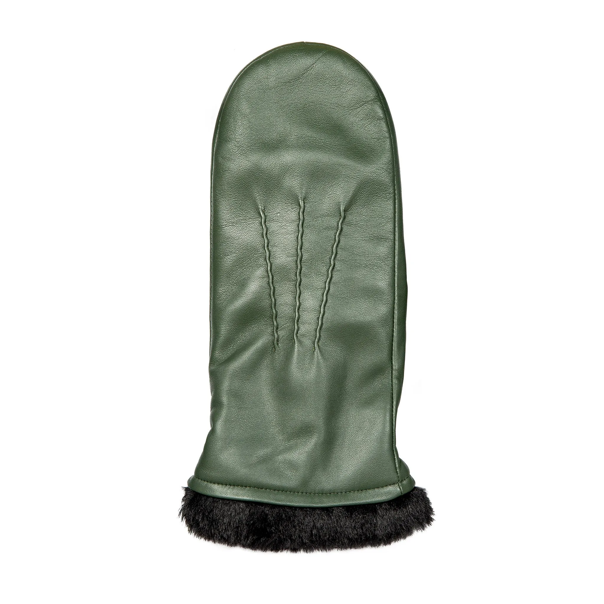 Women’s Three-Point Faux Fur-Lined Leather Mittens