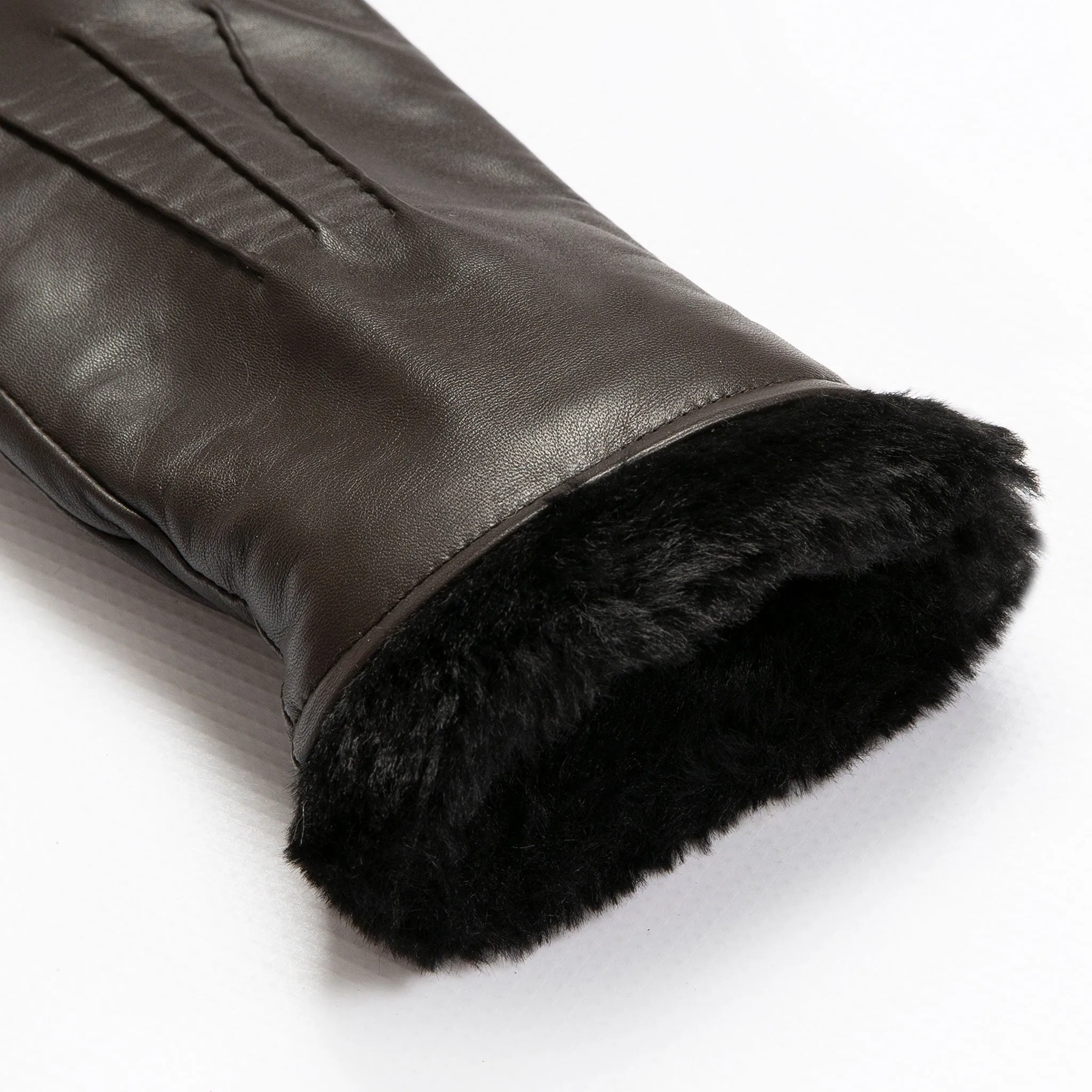 Women’s Three-Point Faux Fur-Lined Leather Mittens