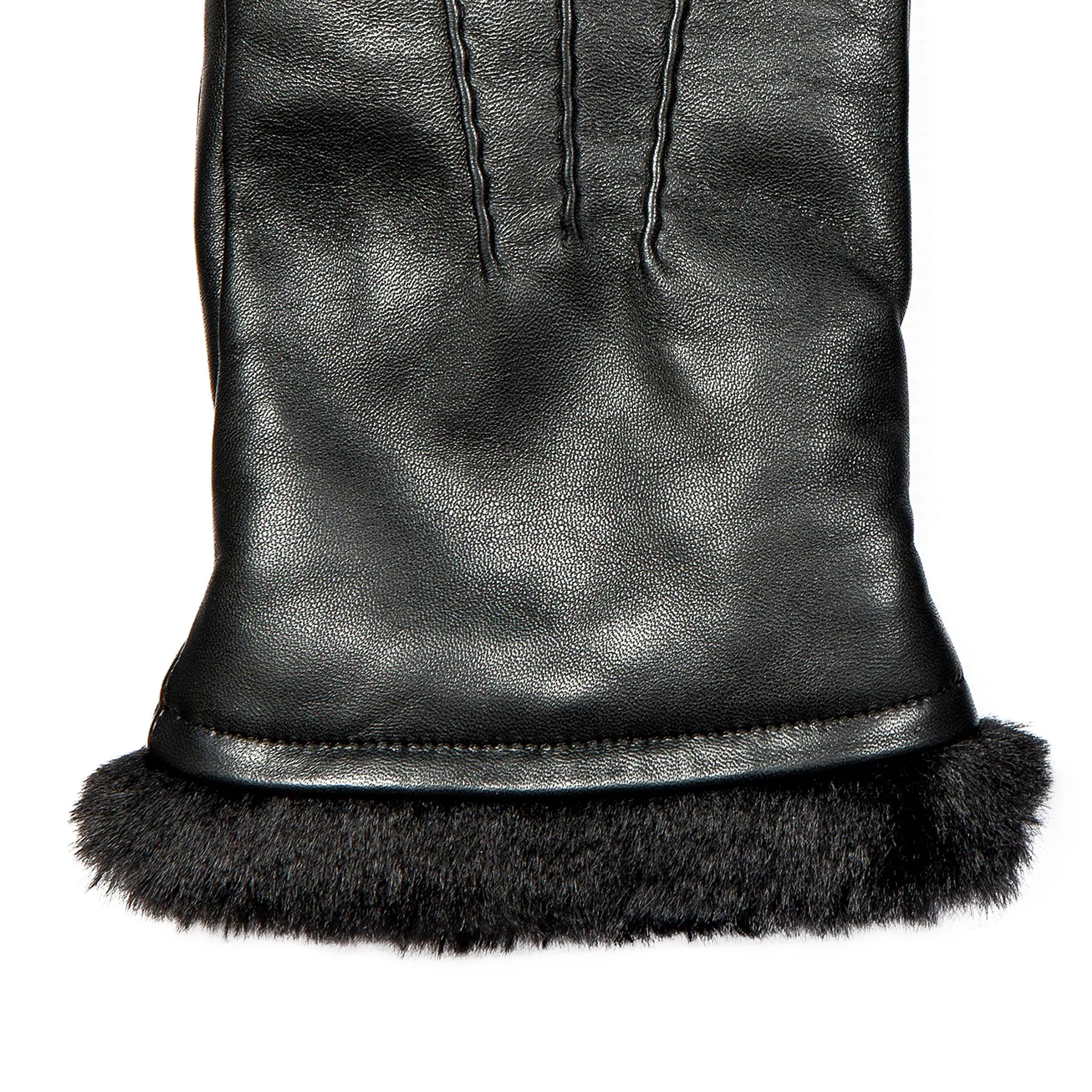 Women’s Three-Point Faux Fur-Lined Leather Mittens