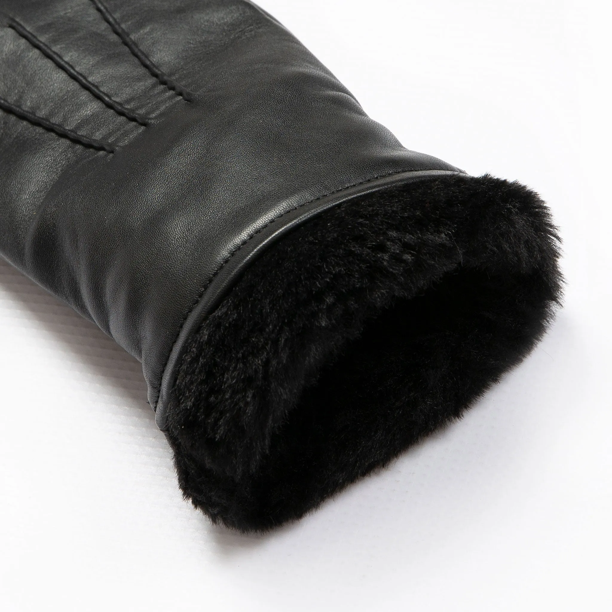 Women’s Three-Point Faux Fur-Lined Leather Mittens