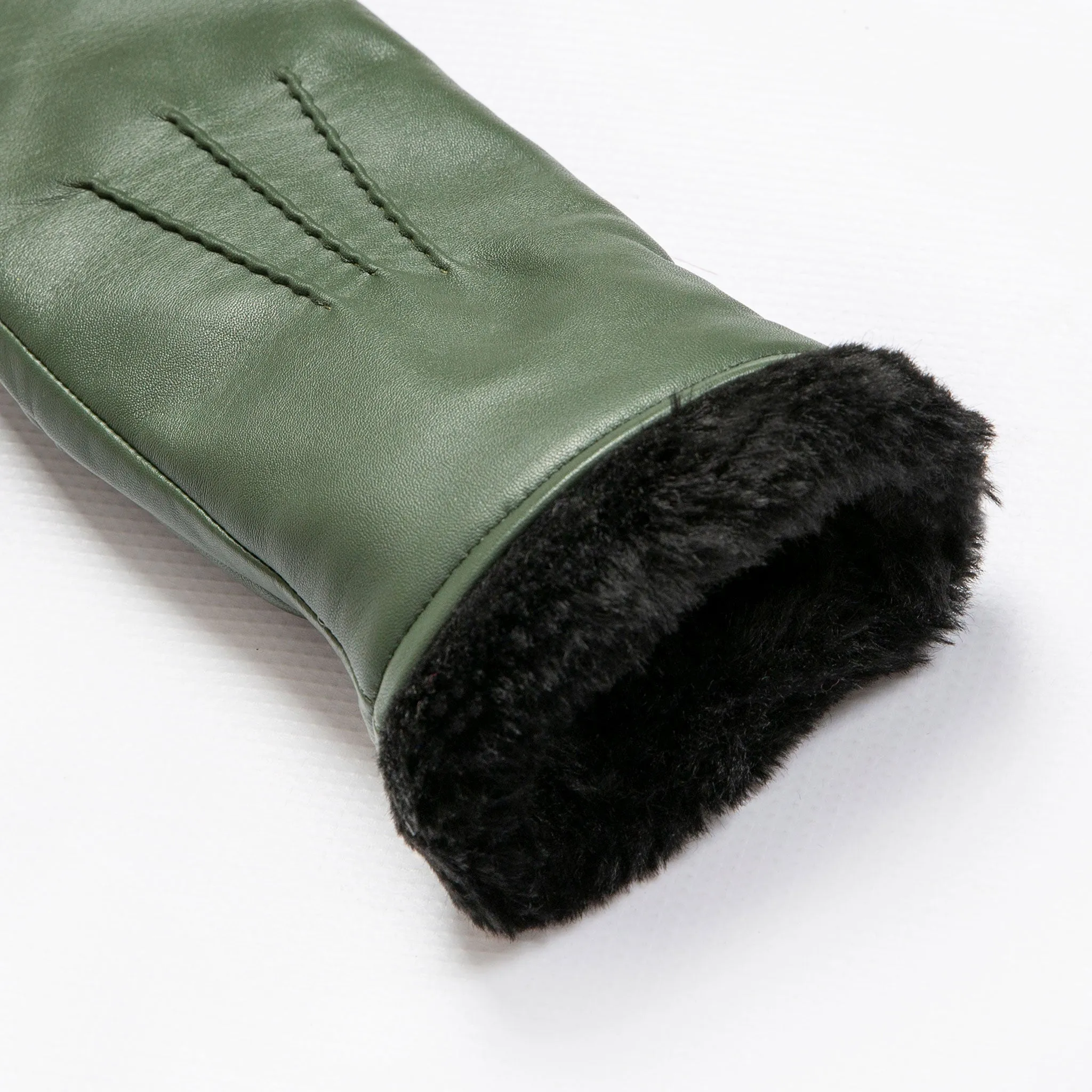 Women’s Three-Point Faux Fur-Lined Leather Mittens