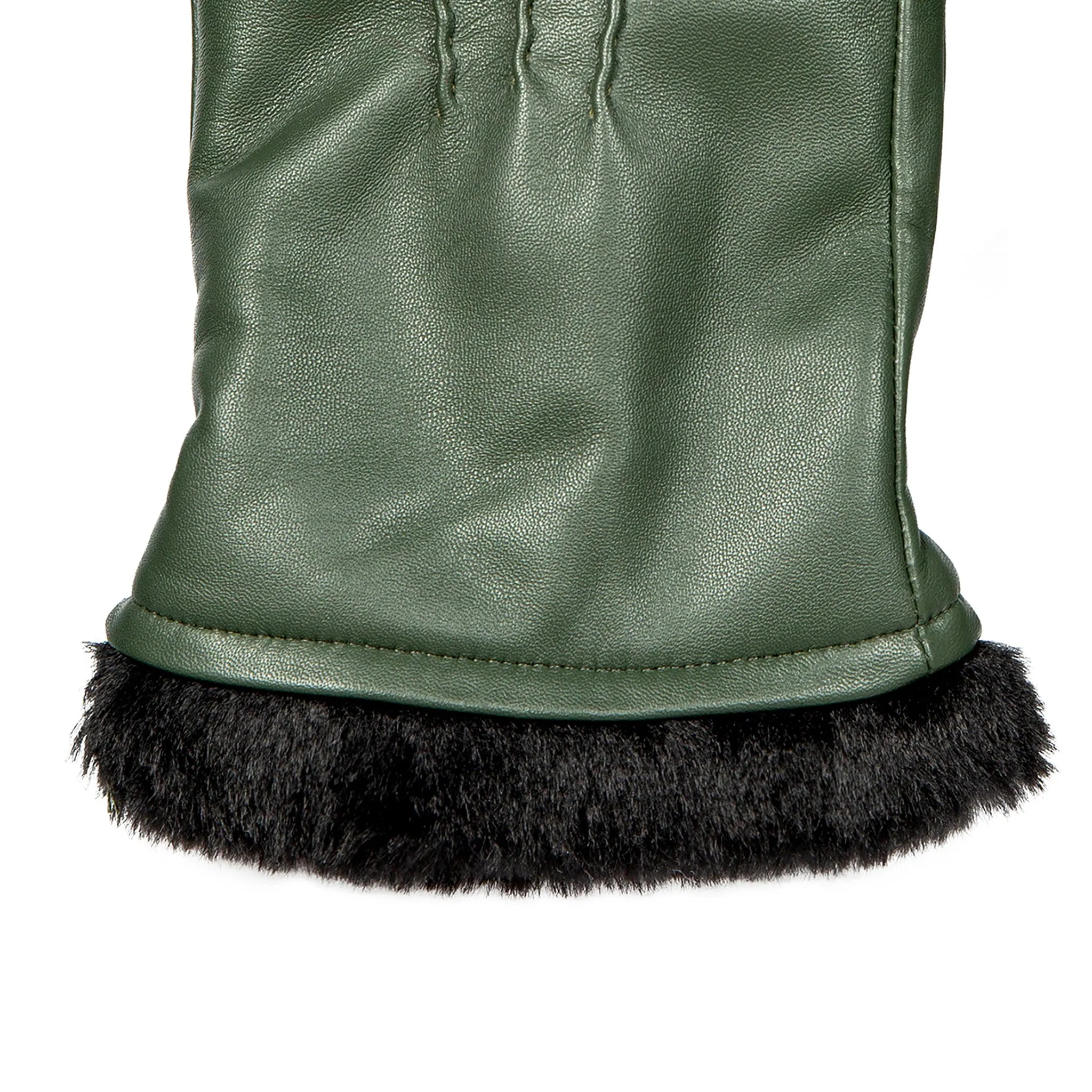 Women’s Three-Point Faux Fur-Lined Leather Mittens