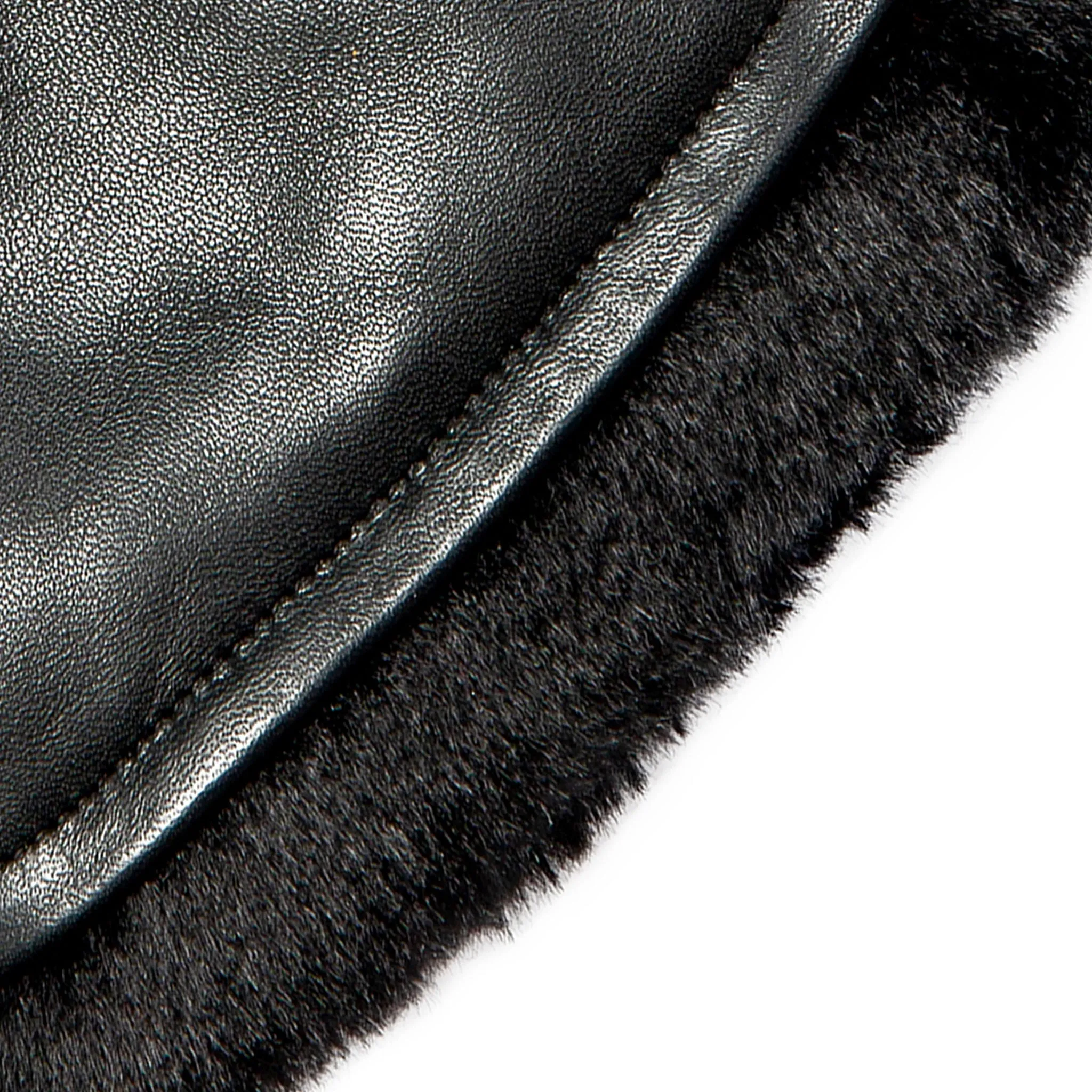 Women’s Three-Point Faux Fur-Lined Leather Mittens